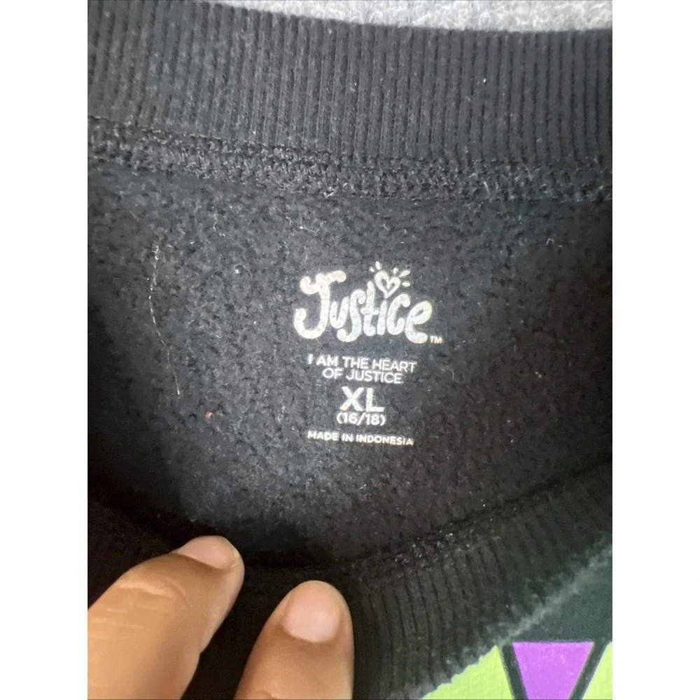 Justice Girls XL (16)  Black LOVE Rainbow Graphic Sweatshirt‎ & Jogger Pants Set